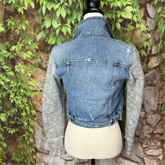 FREE PEOPLE Washed Denim Jacket with Heathered Gray Sleeves, XS - Picture 5 of 9